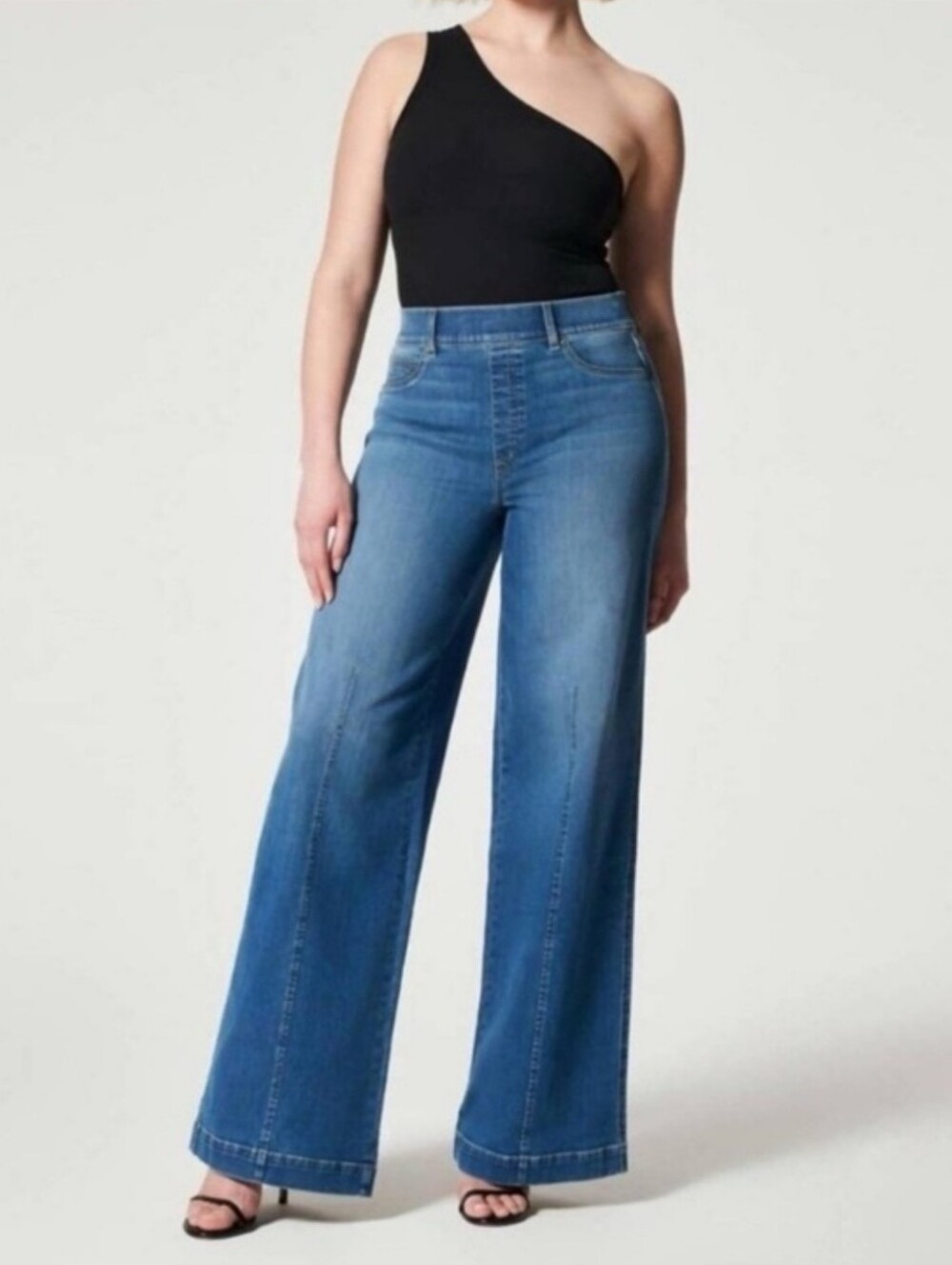 SPANX SEAMED FRONT WIDE LEG DENIM JEANS VINTAGE INDIGO MEDIUM 6 / 8